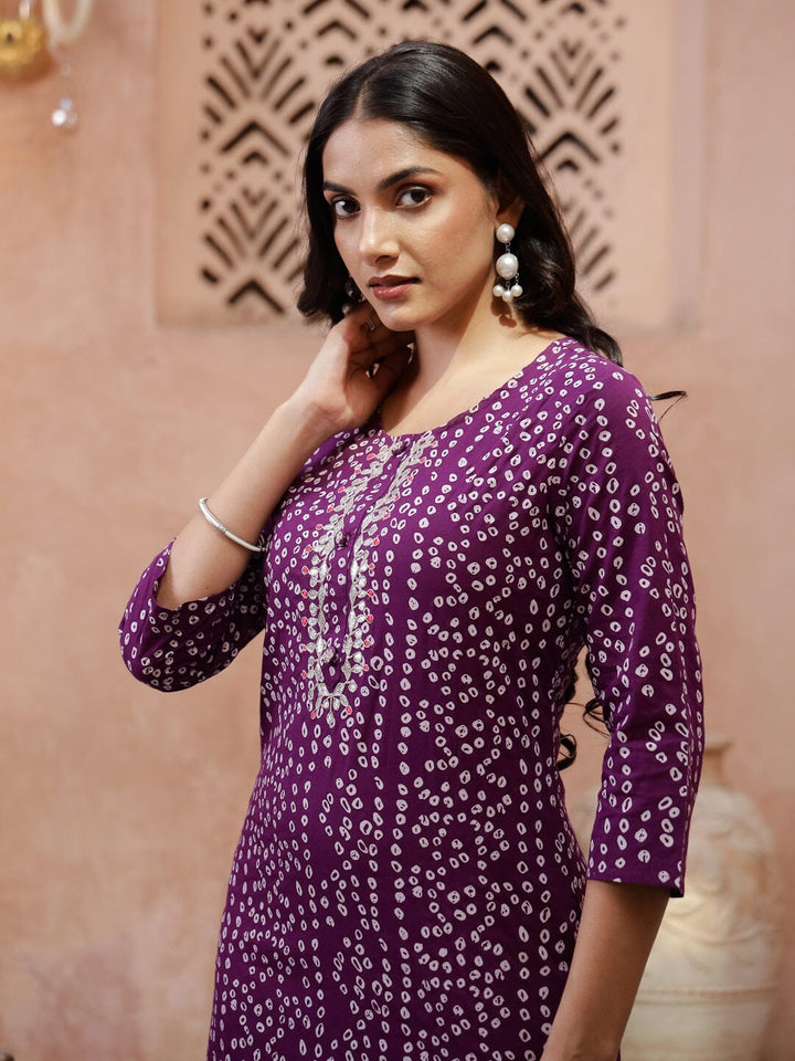 White Dot Printed Round Neck Kurta Kurta set Rangdeep-Fashions 