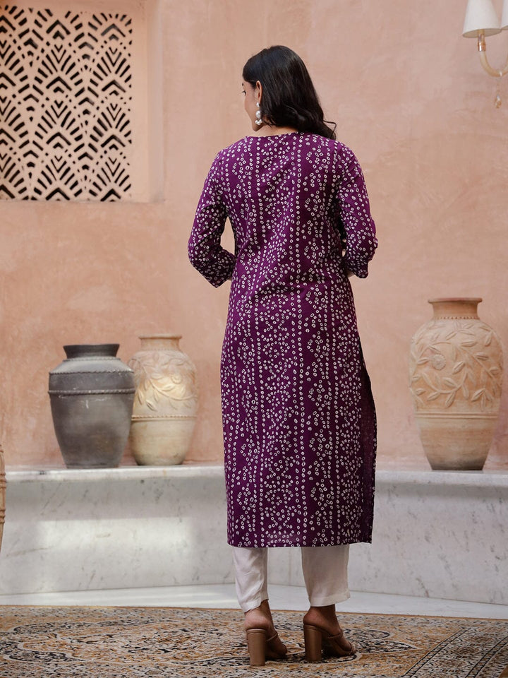 White Dot Printed Round Neck Kurta Kurta set Rangdeep-Fashions 