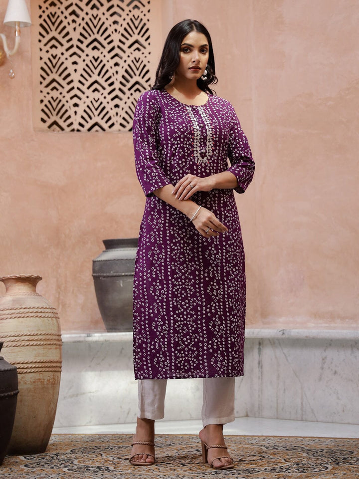 White Dot Printed Round Neck Kurta Kurta set Rangdeep-Fashions 