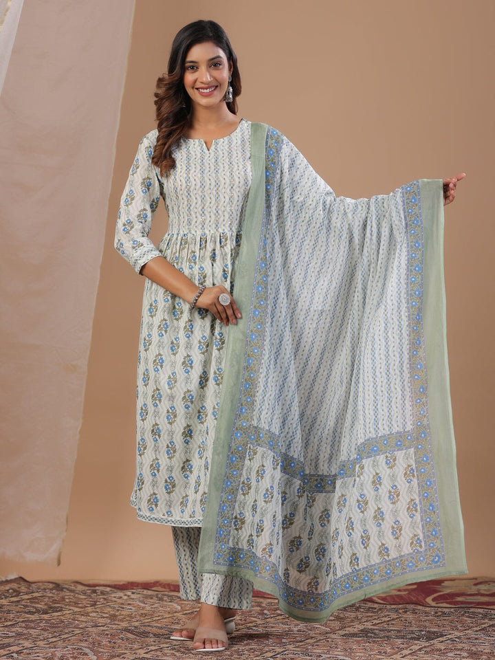 White Floral Printed Kurta Set Kurta set Rangdeep-Fashions 