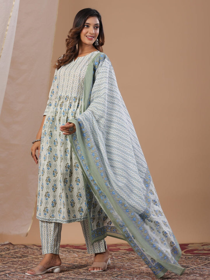 White Floral Printed Kurta Set Kurta set Rangdeep-Fashions 