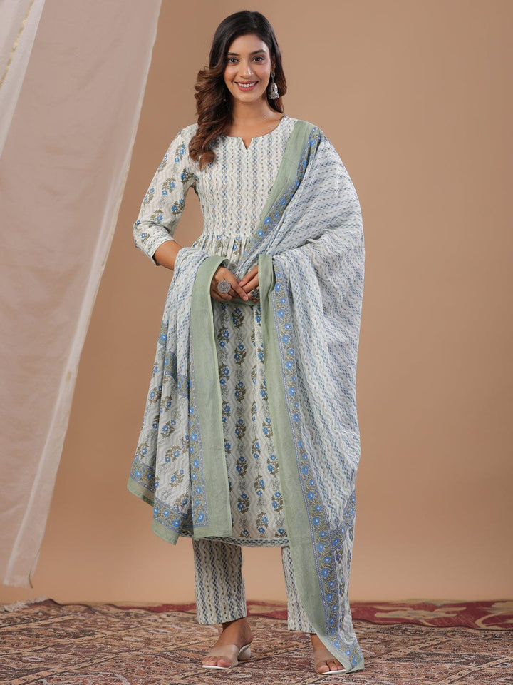 White Floral Printed Kurta Set Kurta set Rangdeep-Fashions 