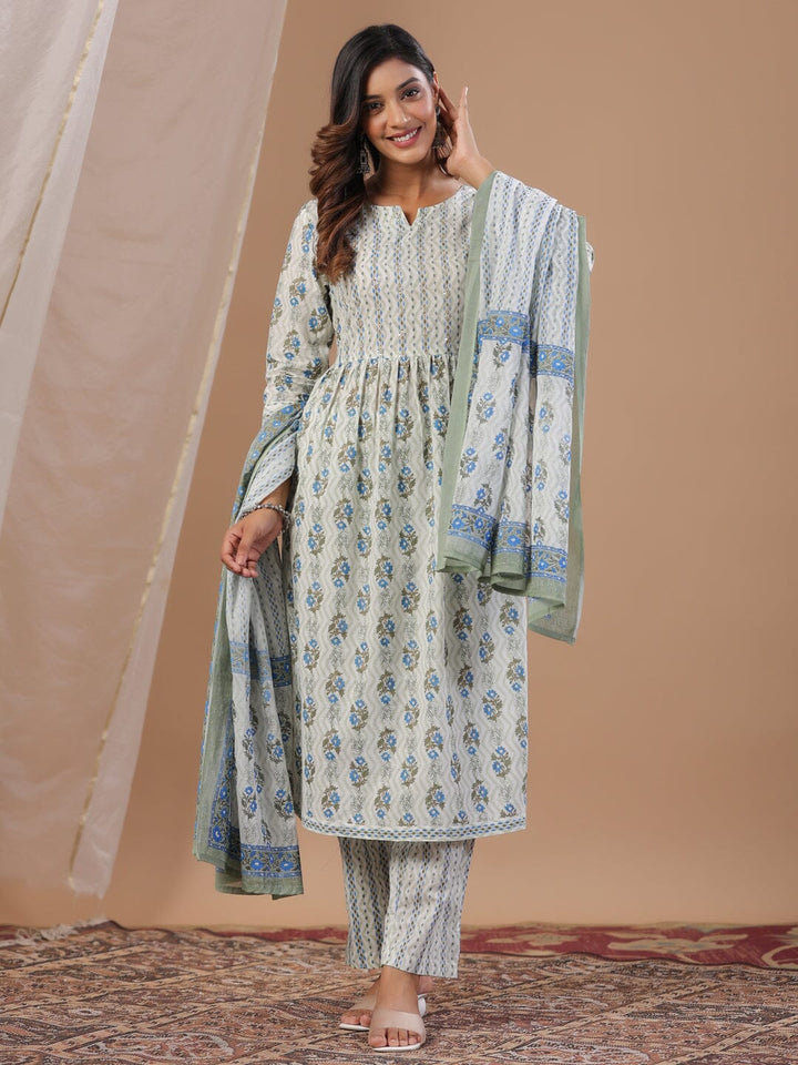 White Floral Printed Kurta Set Kurta set Rangdeep-Fashions 