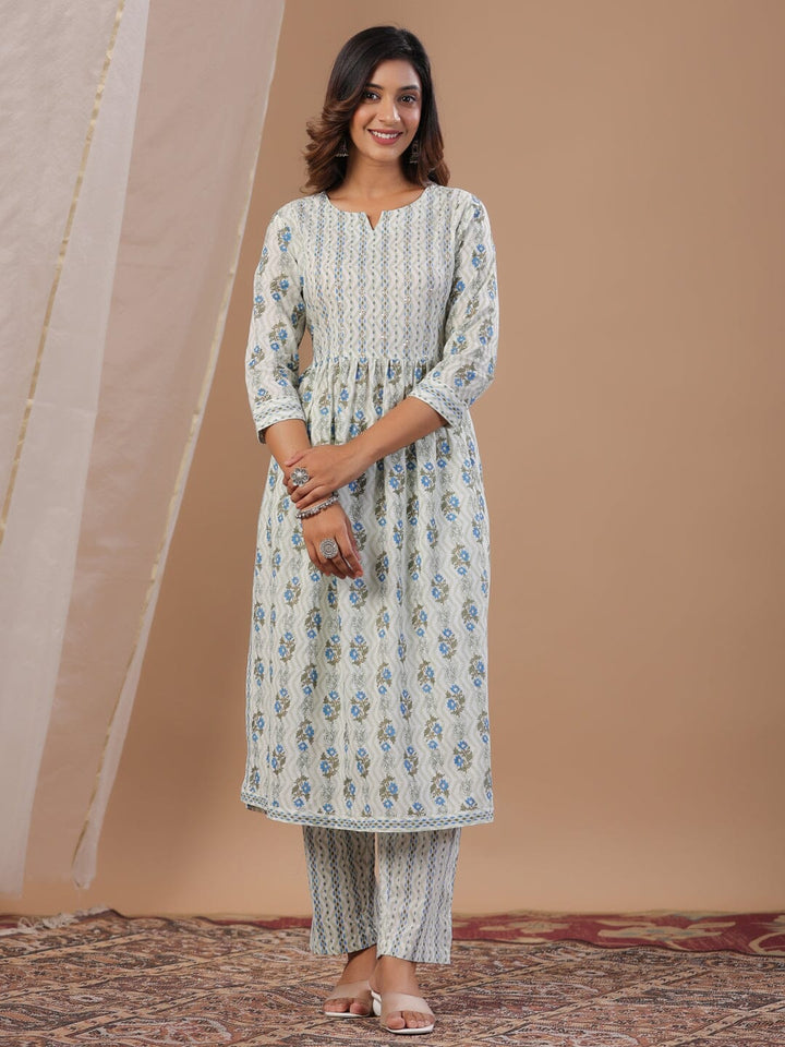 White Floral Printed Kurta Set Kurta set Rangdeep-Fashions 