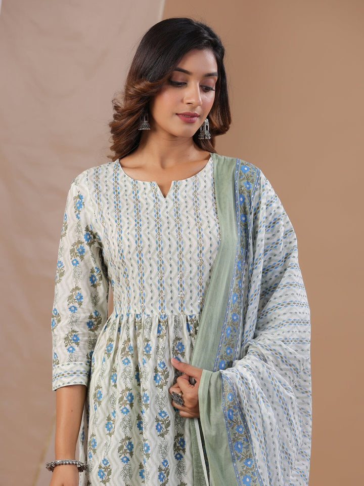 White Floral Printed Kurta Set Kurta set Rangdeep-Fashions 