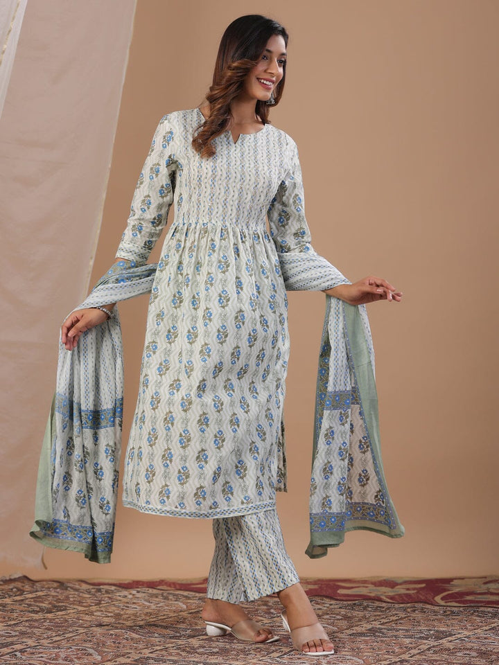 White Floral Printed Kurta Set Kurta set Rangdeep-Fashions 