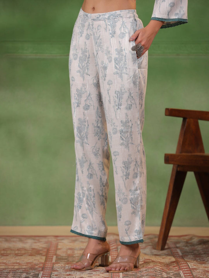 White Floral Printed V-Neck Cotton Kurta Set Kurti set SANSKRUTI HOMES 