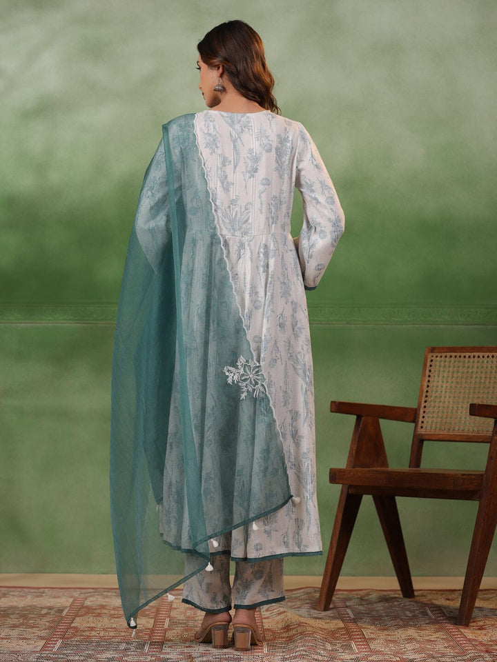 White Floral Printed V-Neck Cotton Kurta Set Kurti set SANSKRUTI HOMES 