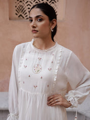 White Round Neck Solid Print Kurta Set Kurta set Rangdeep-Fashions 