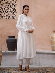 White Round Neck Solid Print Kurta Set Kurta set Rangdeep-Fashions 