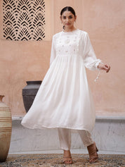 White Round Neck Solid Print Kurta Set Kurta set Rangdeep-Fashions 