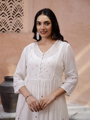 White V-Neck Solid Print Kurta Set Kurta set Rangdeep-Fashions 