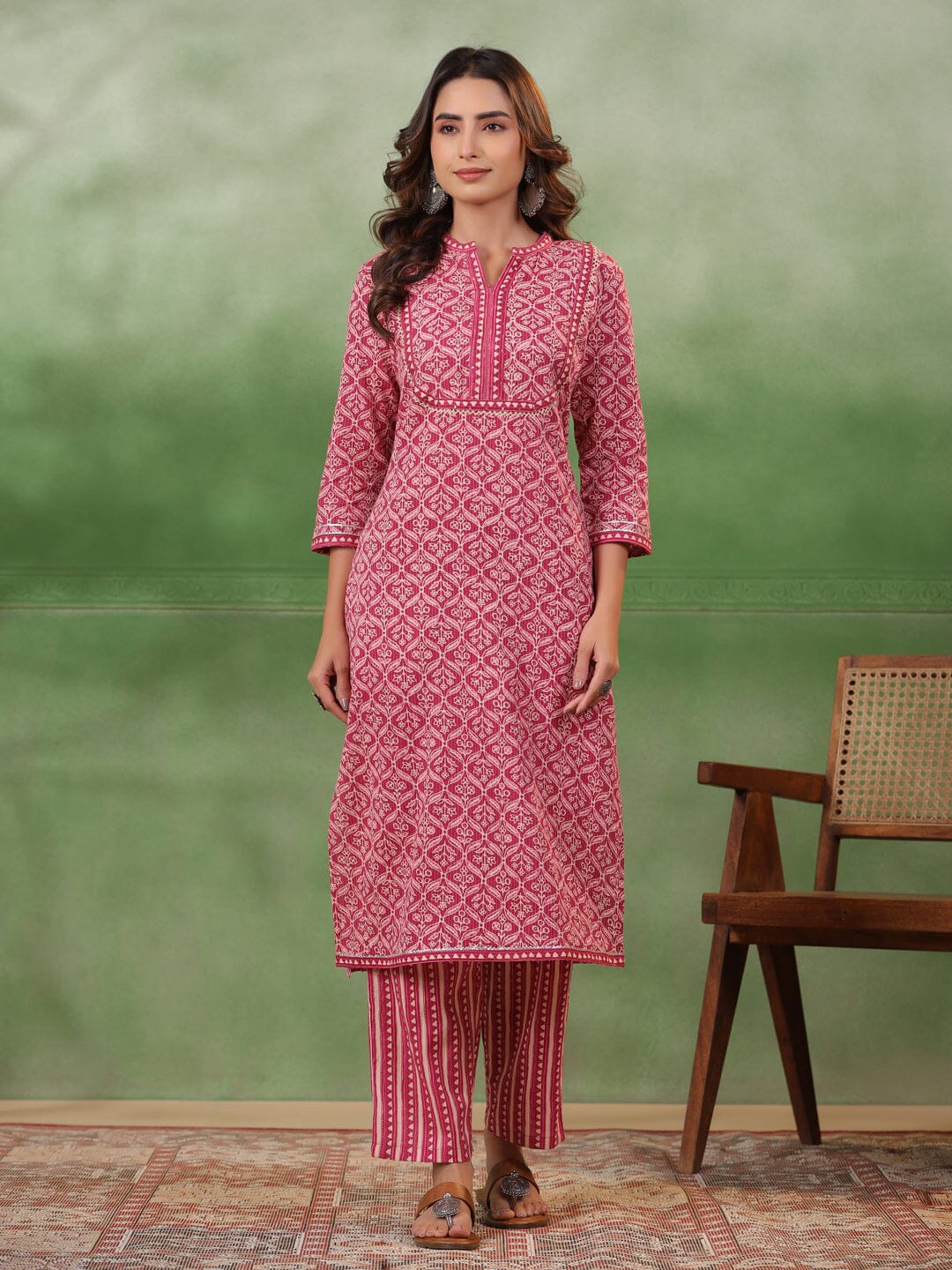 Women Floral Printed Regular Sequinned Pure Cotton Kurta with Trousers & With Dupatta muslin kurta Rangdeep-Fashions 