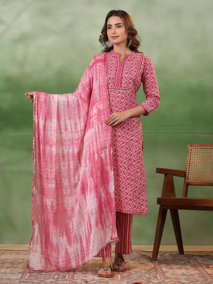 Women Floral Printed Regular Sequinned Pure Cotton Kurta with Trousers & With Dupatta muslin kurta Rangdeep-Fashions 