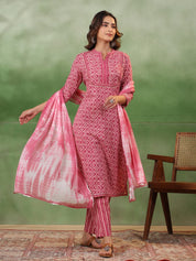 Women Floral Printed Regular Sequinned Pure Cotton Kurta with Trousers & With Dupatta muslin kurta Rangdeep-Fashions 