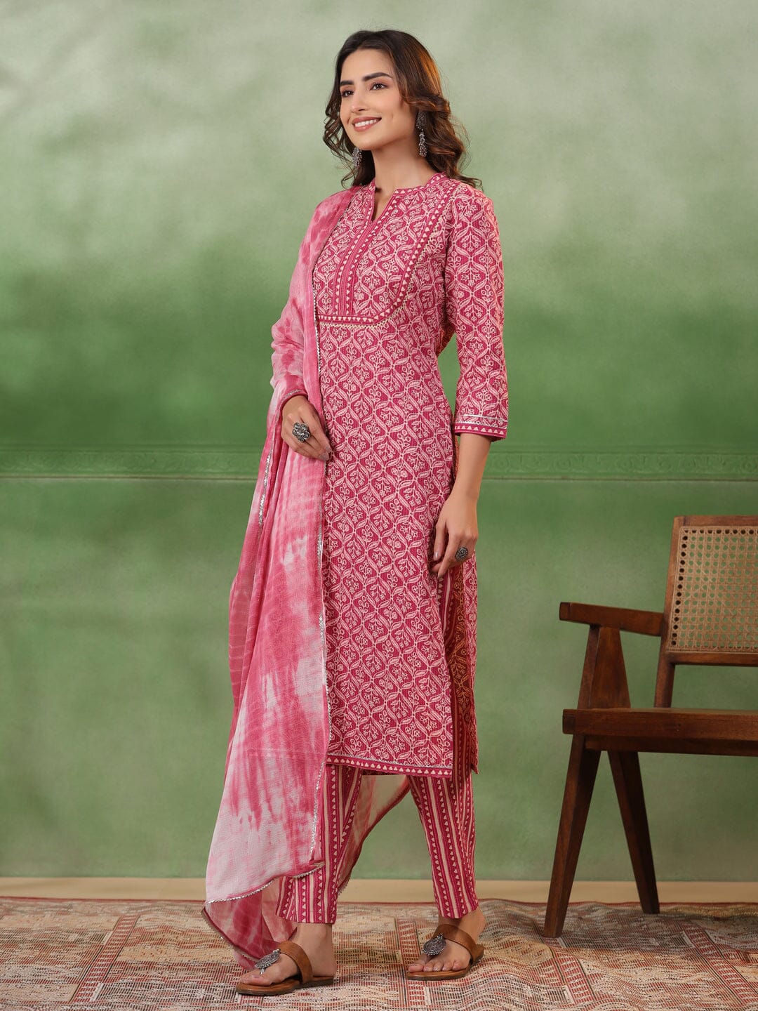 Women Floral Printed Regular Sequinned Pure Cotton Kurta with Trousers & With Dupatta muslin kurta Rangdeep-Fashions 