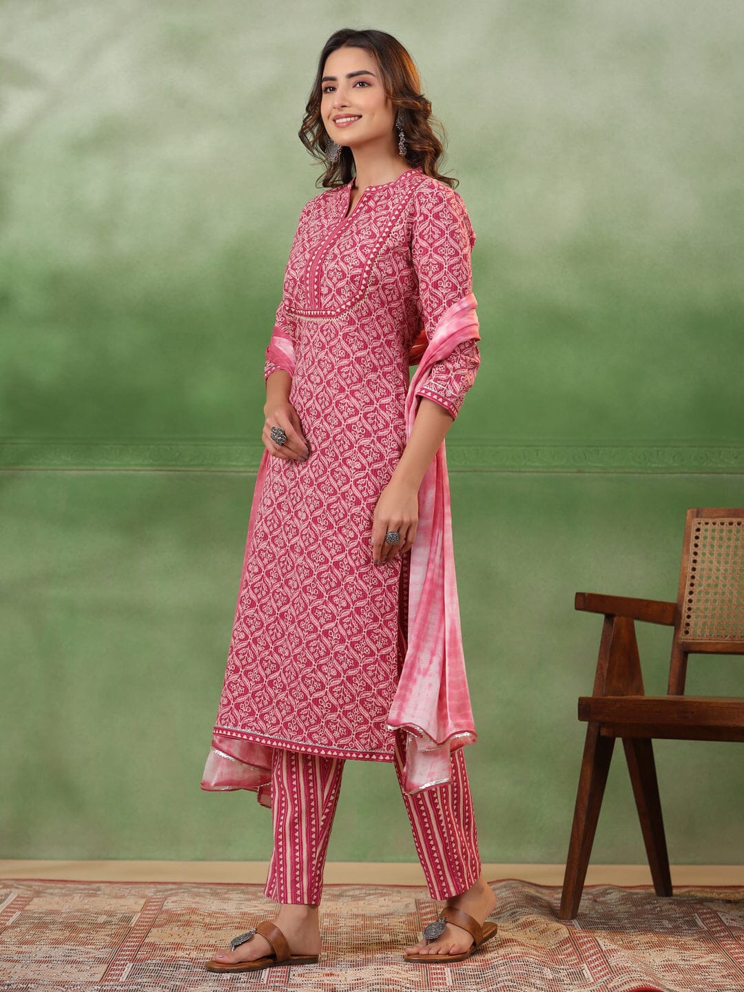 Women Floral Printed Regular Sequinned Pure Cotton Kurta with Trousers & With Dupatta muslin kurta Rangdeep-Fashions 