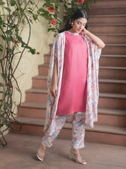 Women' s Floral Printed Silk Blend Straight Kurta with Trousers Kurti Dupatta set Pant Rangdeep-Fashions 