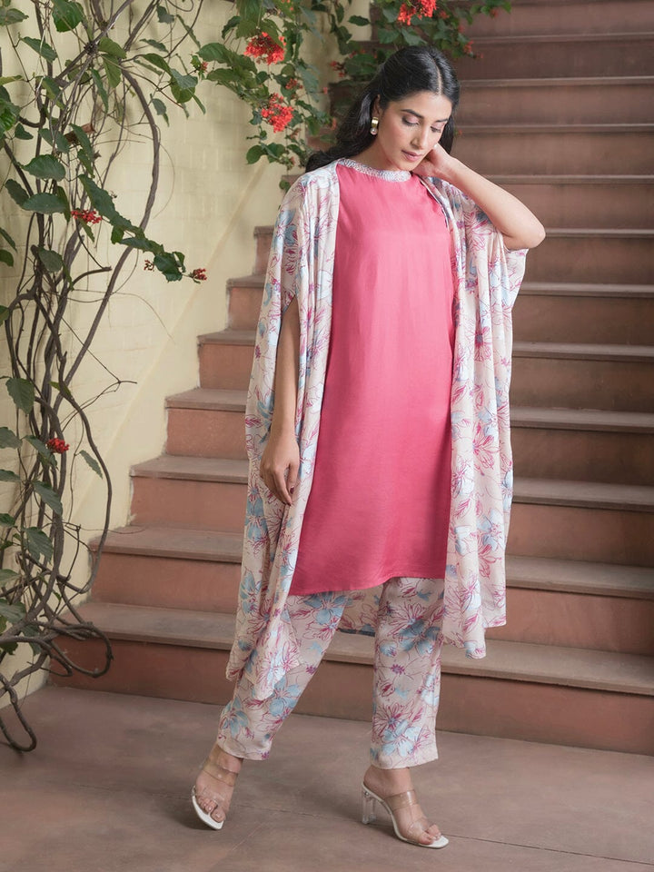 Women' s Floral Printed Silk Blend Straight Kurta with Trousers Kurti Dupatta set Pant Rangdeep-Fashions 