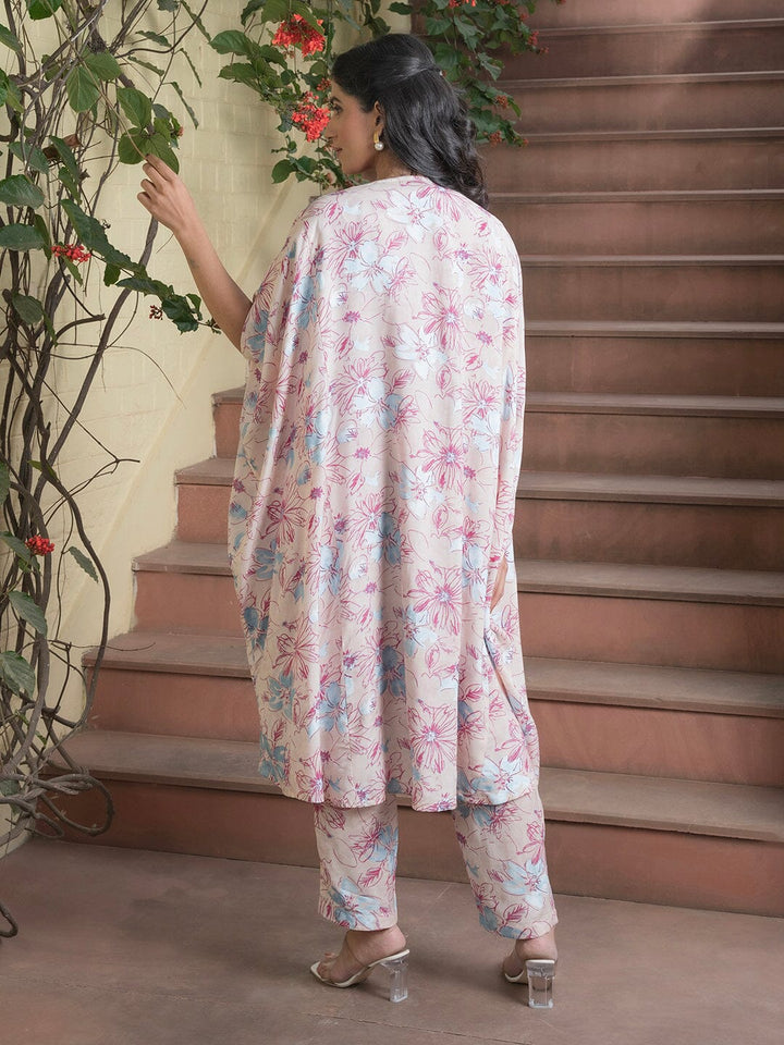 Women' s Floral Printed Silk Blend Straight Kurta with Trousers Kurti Dupatta set Pant Rangdeep-Fashions 