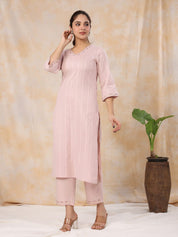 Women' s Woven Design Solid Pure Cotton Straight Kurta with Trousers Kurti Dupatta set Pant Rangdeep-Fashions 