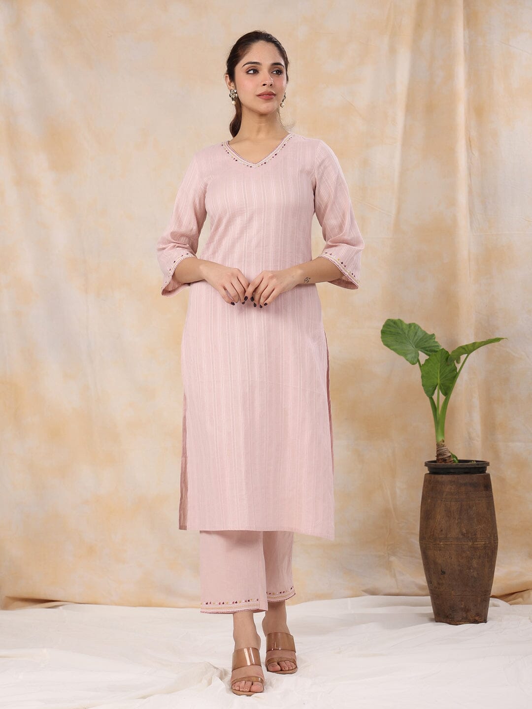 Women' s Woven Design Solid Pure Cotton Straight Kurta with Trousers Kurti Dupatta set Pant Rangdeep-Fashions 