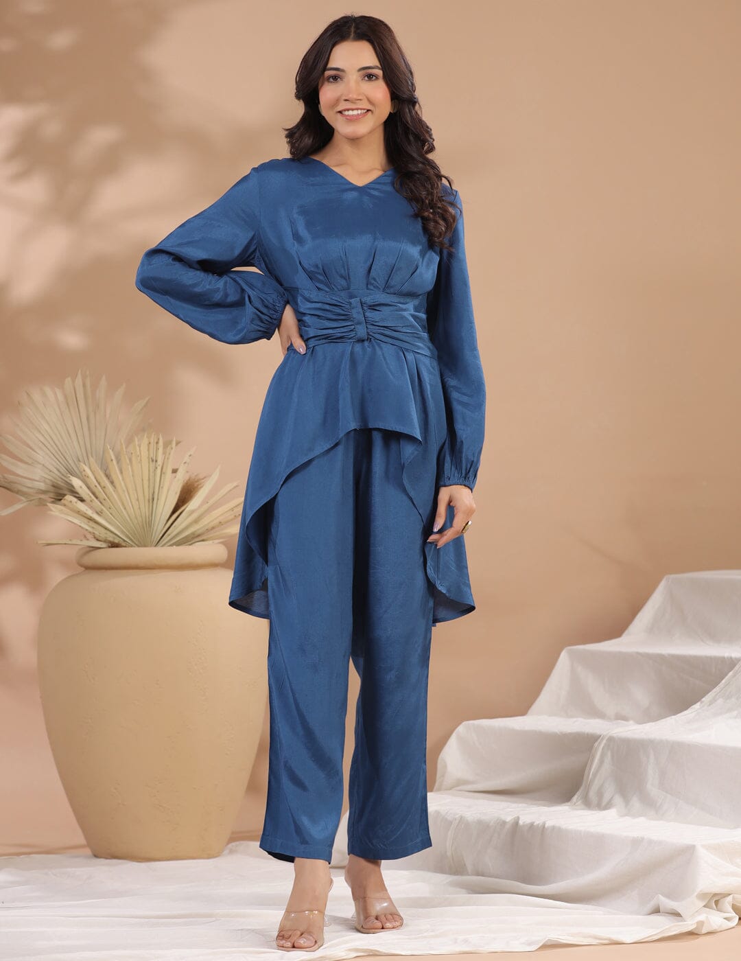 Women V-Neck Top & Flared Trouser Co-Ords Co-ord Sets SANSKRUTI HOMES 