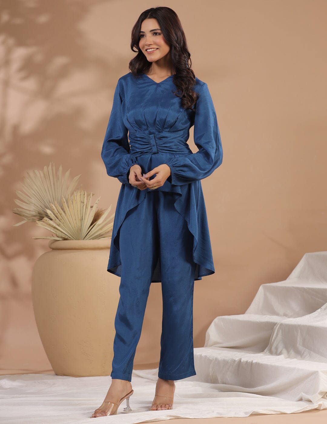 Women V-Neck Top & Flared Trouser Co-Ords Co-ord Sets SANSKRUTI HOMES 