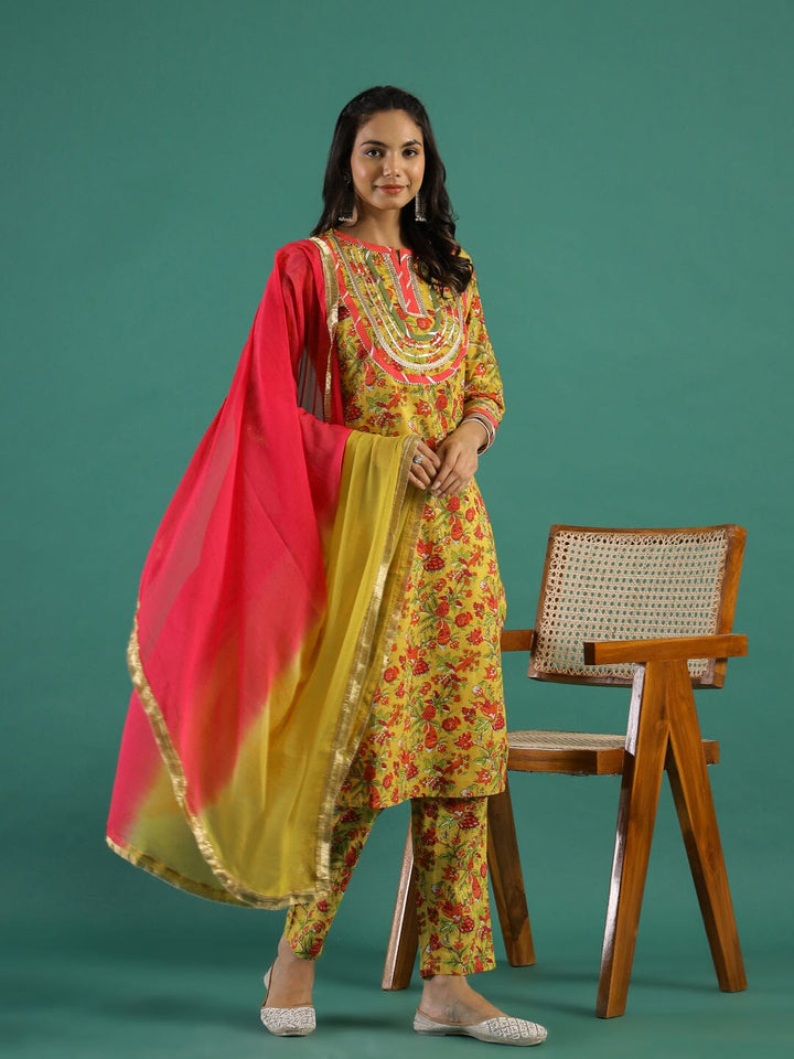 Yellow & Pink Kurta Set muslin kurta Rangdeep-Fashions 