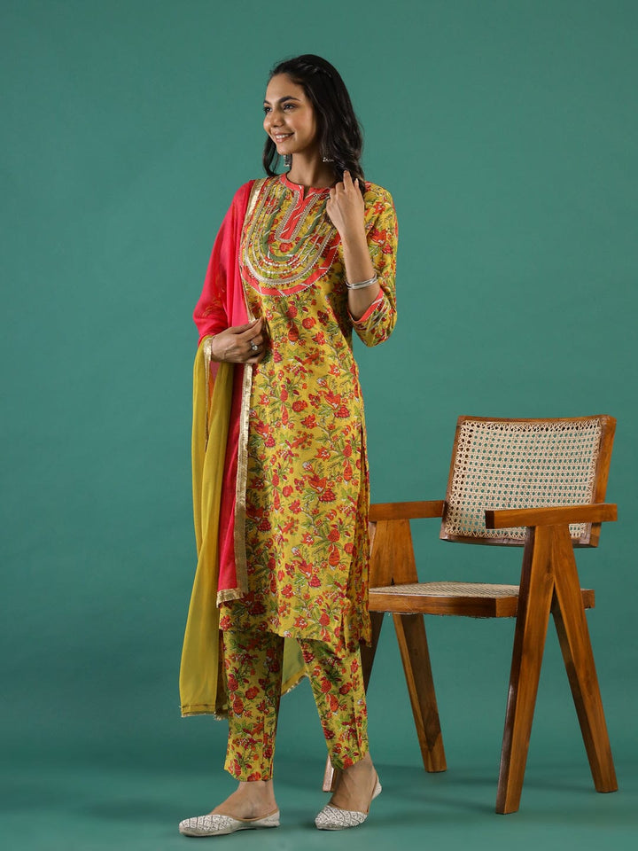 Yellow & Pink Kurta Set muslin kurta Rangdeep-Fashions 