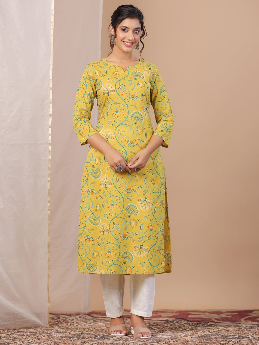 Yellow Printed Kurta for Women Kurta set Rangdeep-Fashions 