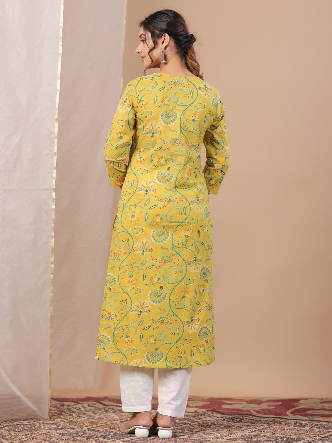 Yellow Printed Kurta for Women Kurta set Rangdeep-Fashions 