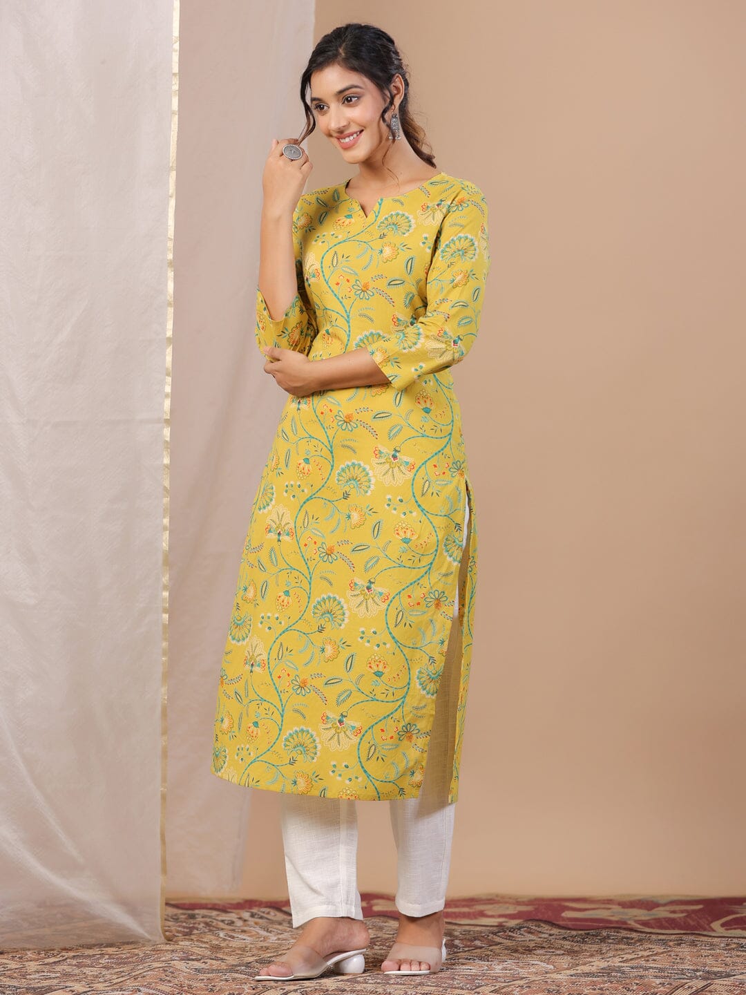 Yellow Printed Kurta for Women Kurta set Rangdeep-Fashions 