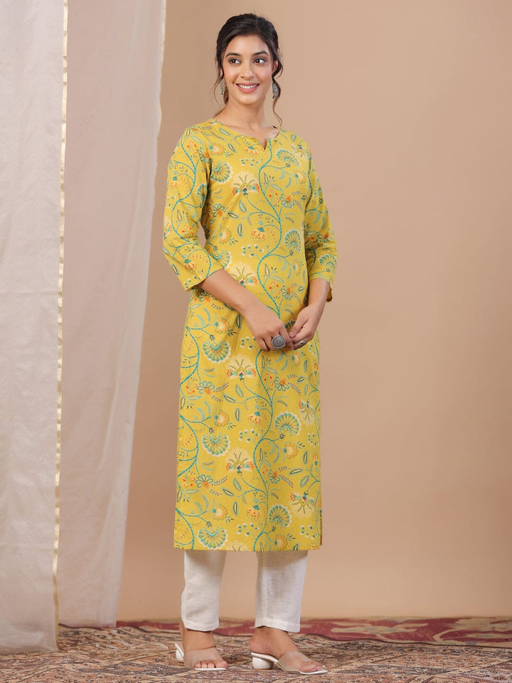 Yellow Printed Kurta for Women Kurta set Rangdeep-Fashions 