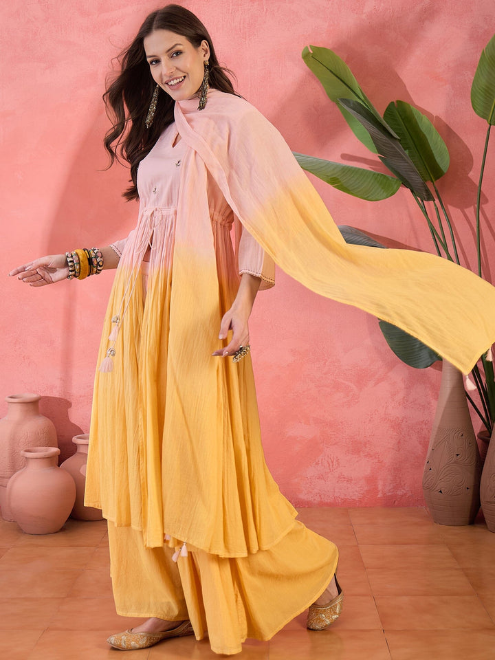 Yellow Solid Print Cotton Kurta Set with Dupatta Kurta set Rangdeep-Fashions 