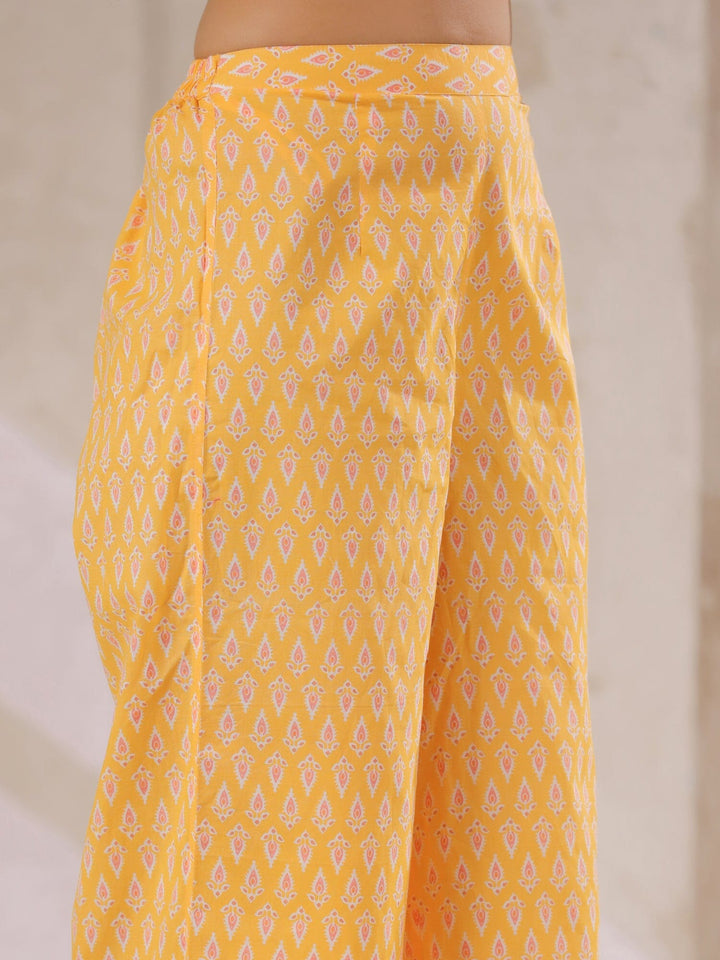 Yellow V-Neck Cotton Kurta with Floral Print and Palazzos for Women Kurta set Rangdeep 
