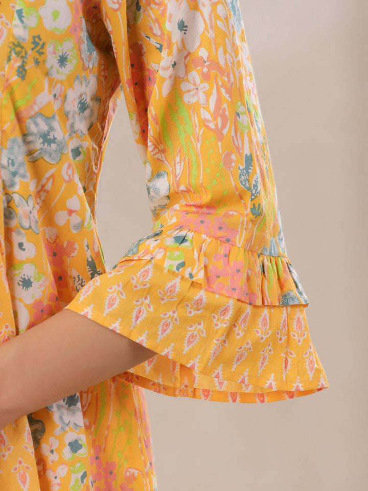 Yellow V-Neck Cotton Kurta with Floral Print and Palazzos for Women Kurta set Rangdeep 