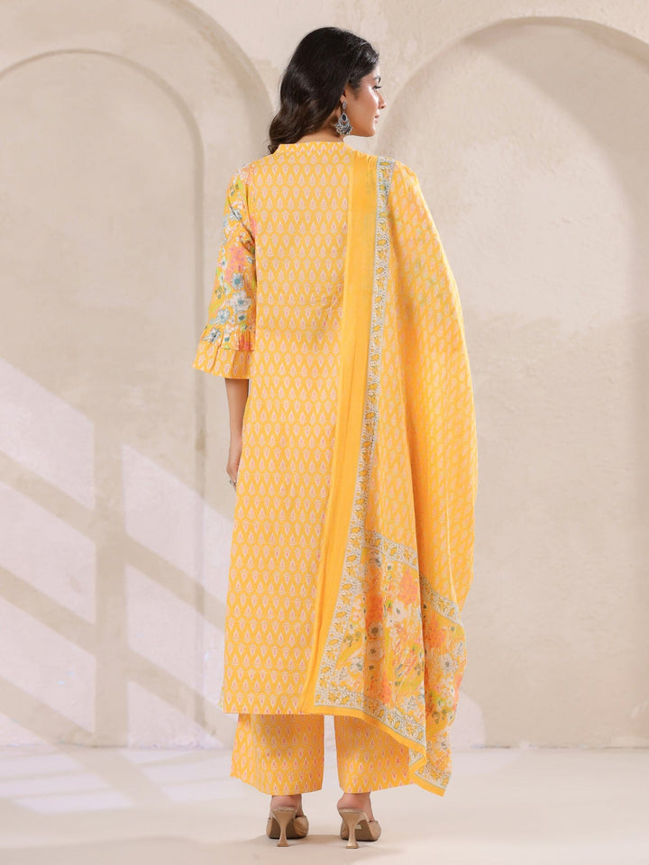 Yellow V-Neck Cotton Kurta with Floral Print and Palazzos for Women Kurta set Rangdeep 