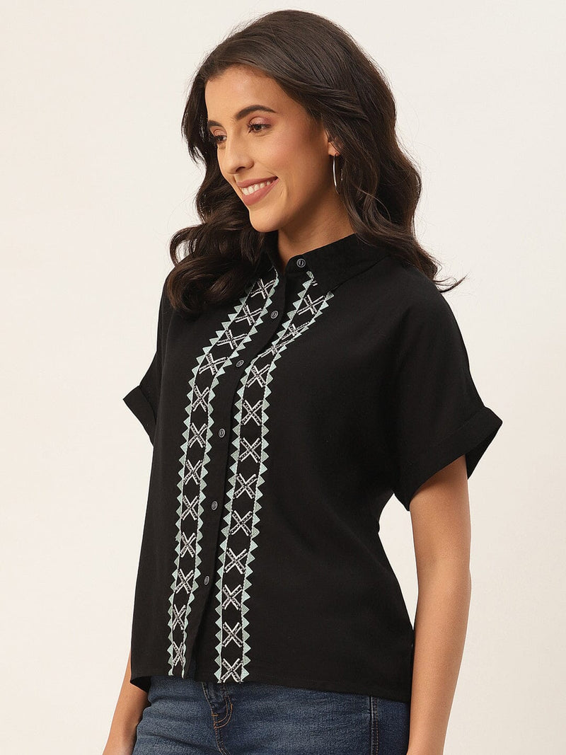 Black Geometric Embroidered Shirt Style Top TOPPER Rangdeep-Fashions 