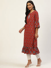 Ethnic Motifs Printed Flared Sleeves Tiered Kurta Rangdeep 