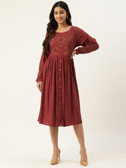 Floral Embroidered Extended Sleeves Dress dress Sanskruti Homes 