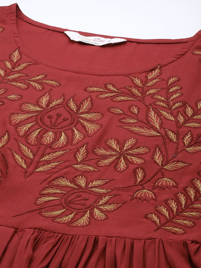 Floral Embroidered Extended Sleeves Dress dress Sanskruti Homes 
