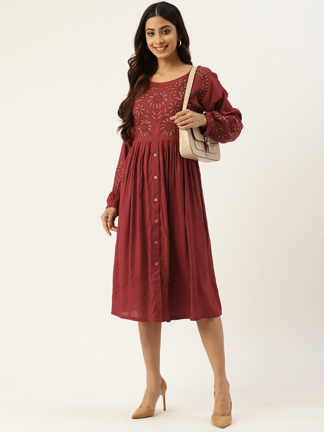 Floral Embroidered Extended Sleeves Dress dress Sanskruti Homes 