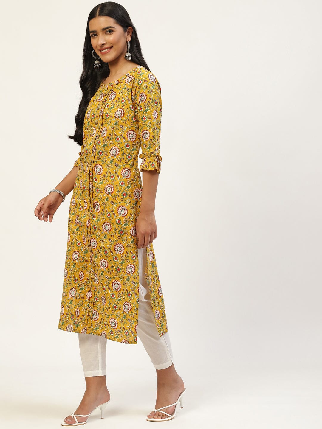 Floral Printed Bell Sleeves Kurta Rangdeep 