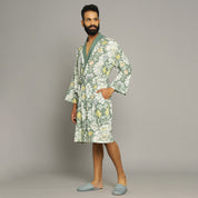 Green Cotton Hand printed Couple Bathrobe Couple Bathrobe SANSKRUTI HOMES 