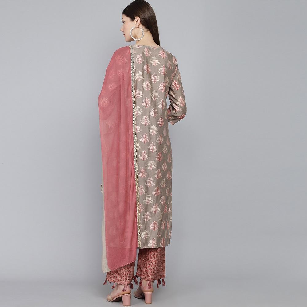 GREY MUSLIN WOMEN'S KURTA PAJAMA DUPATTA SET muslin kurta Rangdeep-Fashions 