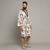 Men's Baby Pink Cotton Hand printed Bathrobe Men Bathrobe SANSKRUTI HOMES 