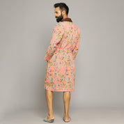 Men's Peach Cotton Hand printed Bathrobe Men Bathrobe SANSKRUTI HOMES 