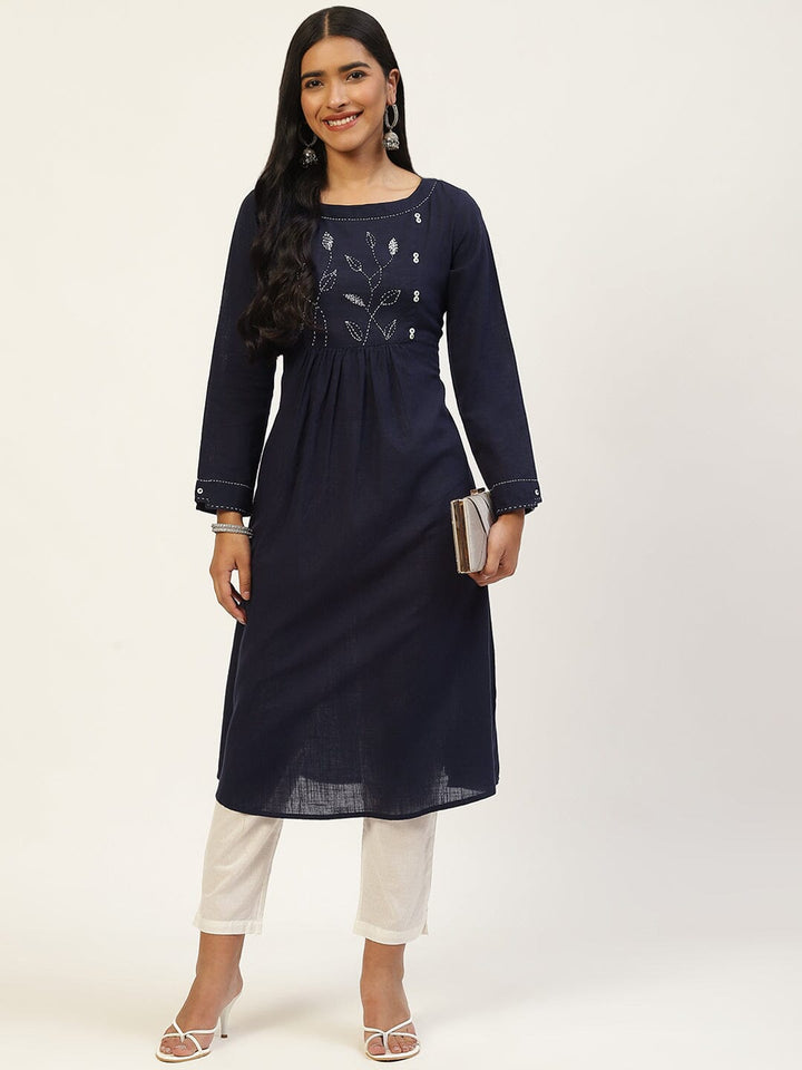 Navy Blue & White Thread Work Kurta Rangdeep 