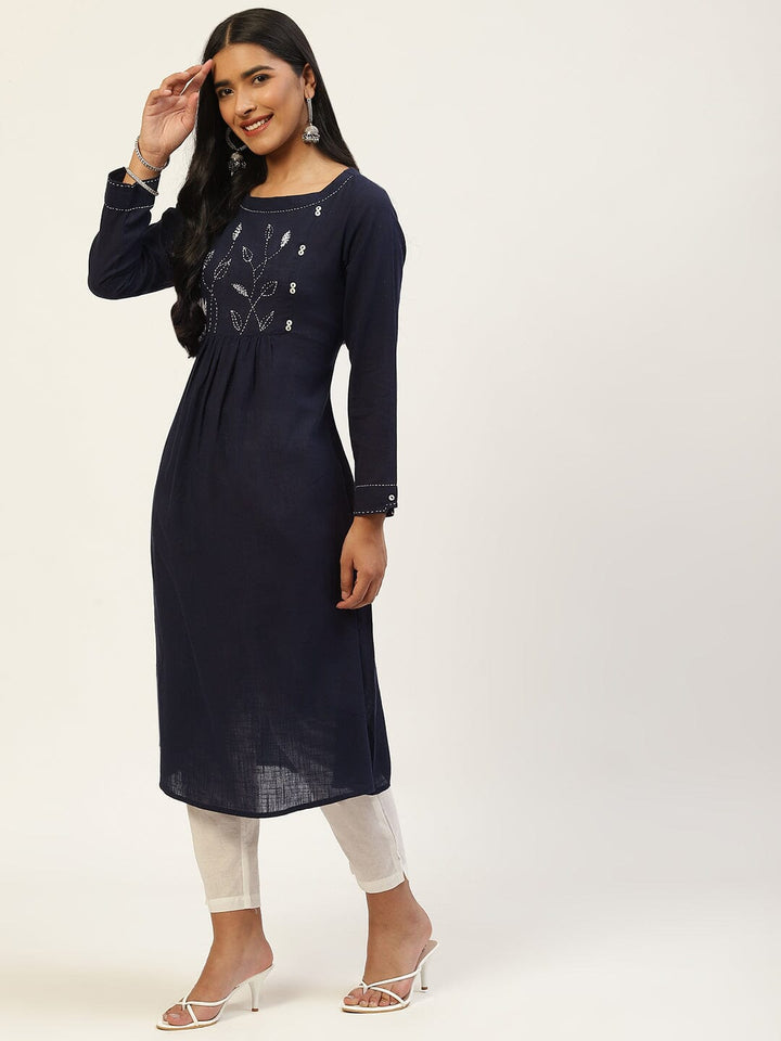 Navy Blue & White Thread Work Kurta Rangdeep 